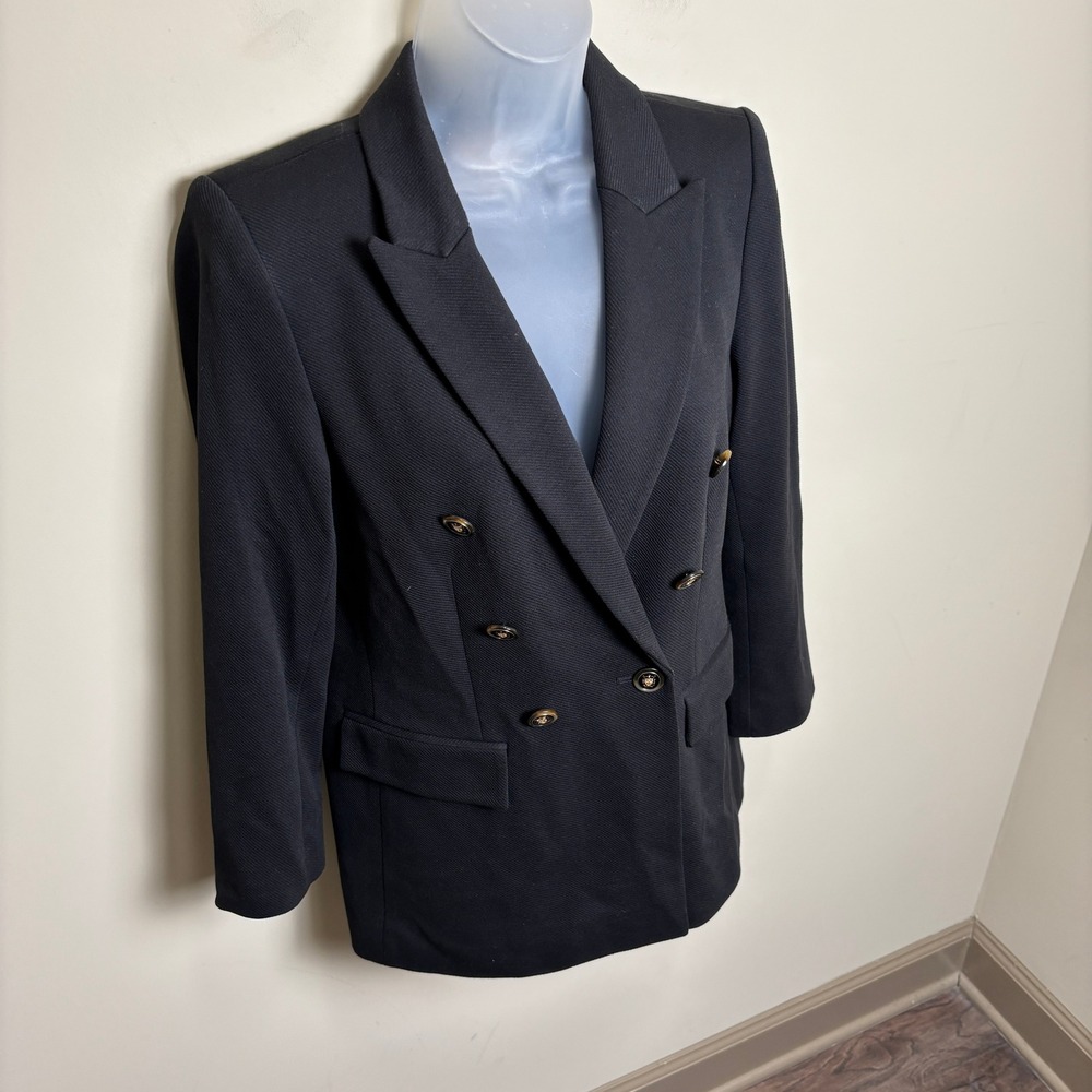 LOFT Petites Black Gold Buttons Double Breasted Tailored Blazer Jacket Womens 8P - Picture 4 of 9